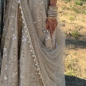 Gold/Green Embroidered Lengha